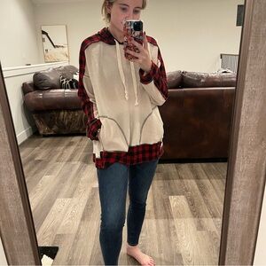 Entro Cream and Red Oversized Long Sleeve Hoodie